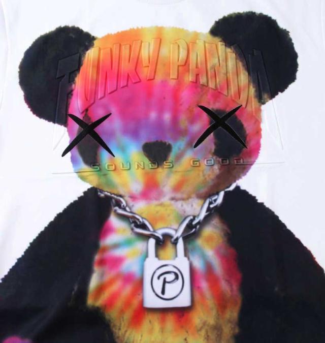 大きいサイズ FUNKY PANDA by in the attic タイダイ柄エンボス半袖Tシャツ ホワイト 3L 4L 5L 6L/1258-3223-1-89