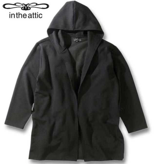 大きいサイズ in the attic バイアス膨れジャガード フーディガン ブラック 3L 4L 5L 6L/1258-3353-2-89