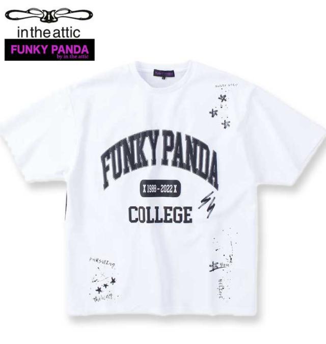 大きいサイズ FUNKY PANDA by in the attic イタズラカレッジロゴ 半袖 Tシャツ ホワイト 3L 4L 5L 6L/1258-4200-1-89