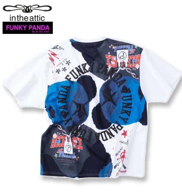 大きいサイズ FUNKY PANDA by in the attic イタズラカレッジロゴ 半袖 Tシャツ ホワイト 3L 4L 5L 6L/1258-4200-1-89
