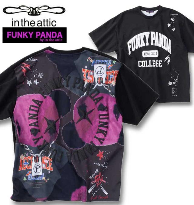 大きいサイズ FUNKY PANDA by in the attic イタズラカレッジロゴ 半袖 Tシャツ ブラック 3L 4L 5L 6L/1258-4200-2-89