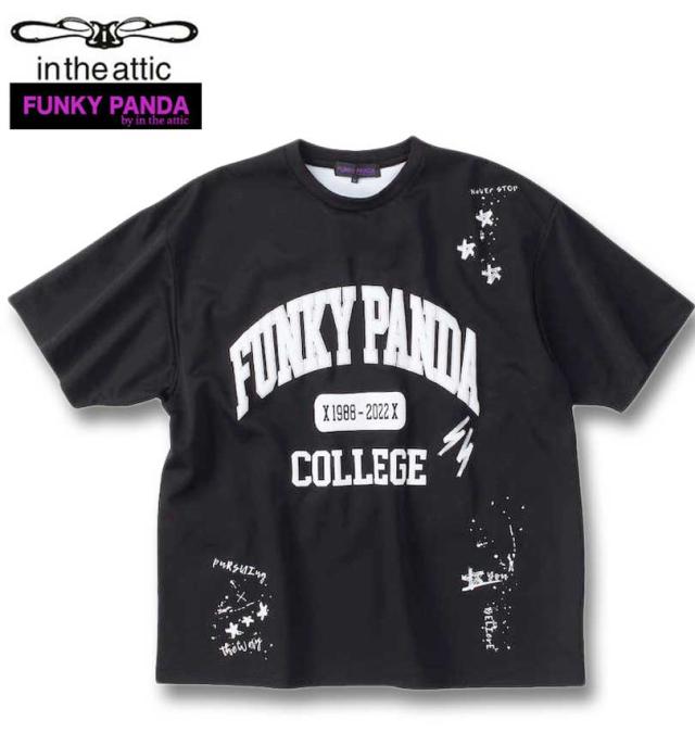 大きいサイズ FUNKY PANDA by in the attic イタズラカレッジロゴ 半袖 Tシャツ ブラック 3L 4L 5L 6L/1258-4200-2-89