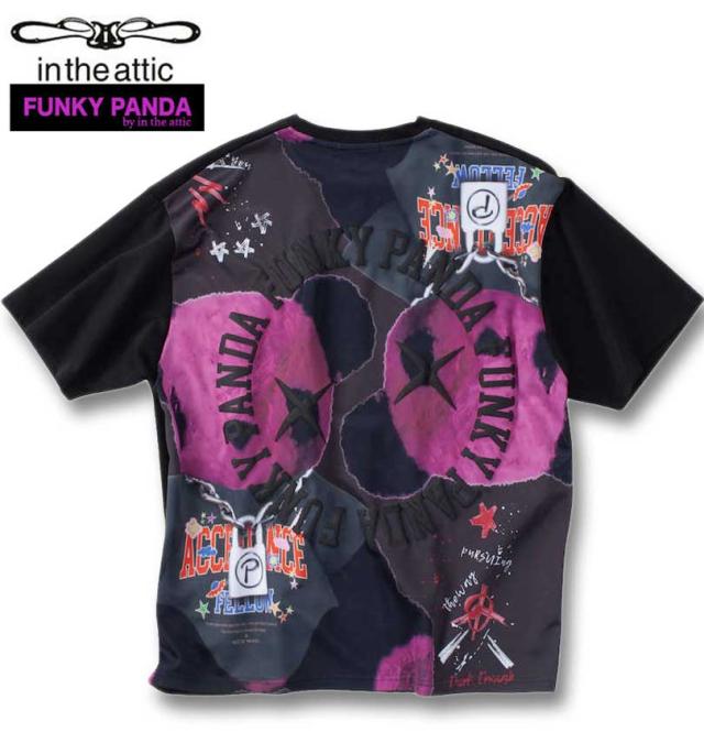 大きいサイズ FUNKY PANDA by in the attic イタズラカレッジロゴ 半袖 Tシャツ ブラック 3L 4L 5L 6L/1258-4200-2-89