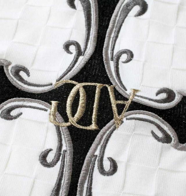 大きいサイズ GLADIATE 刺繍 ブロックジャガード 長袖 Vネック Tシャツ ホワイト 3L 4L 5L 6L/1258-4360-1-89