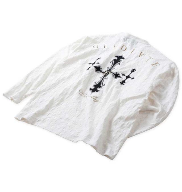 大きいサイズ GLADIATE 刺繍 ブロックジャガード 長袖 Vネック Tシャツ ホワイト 3L 4L 5L 6L/1258-4360-1-89