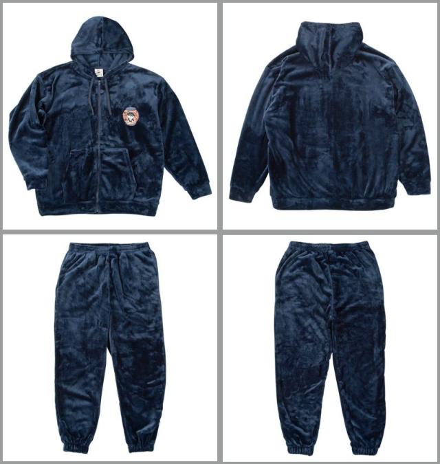 大きいサイズ 黒柴印和んこ堂 ふわもこ フルジップパーカー&パンツ 上下セット ネイビー 3L 4L 5L 6L 8L/1258-5323-1-89