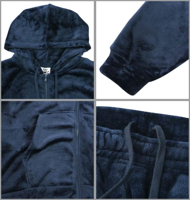 大きいサイズ 黒柴印和んこ堂 ふわもこ フルジップパーカー&パンツ 上下セット ネイビー 3L 4L 5L 6L 8L/1258-5323-1-89