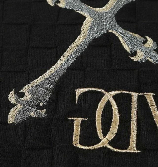 大きいサイズ GLADIATE 刺繍 ブロックジャガード 長袖 Vネック Tシャツ ブラック 3L 4L 5L 6L/1258-5330-2-89