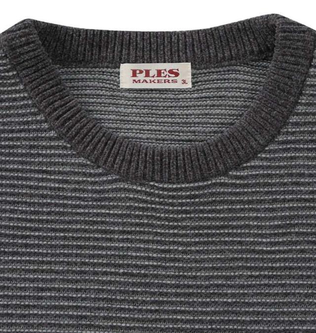 大きいサイズ PLES 7G ガーター 天竺 クルーネック セーター グレー 3L 4L 5L 6L/1258-5381-1-89