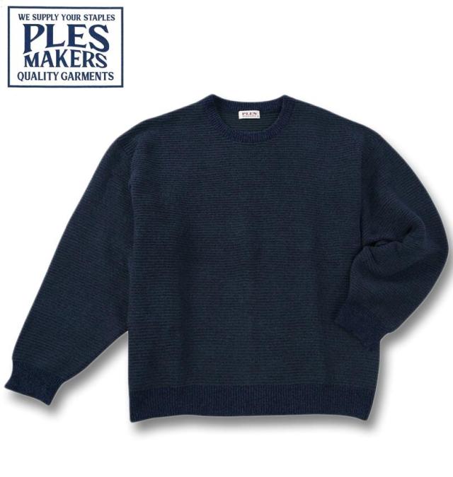大きいサイズ PLES 7G ガーター 天竺 クルーネック セーター ネイビー 3L 4L 5L 6L/1258-5381-2-89