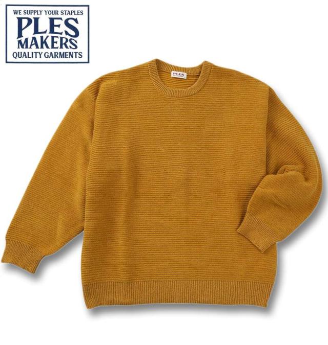 大きいサイズ PLES 7G ガーター 天竺 クルーネック セーター マスタード 3L 4L 5L 6L/1258-5381-3-89