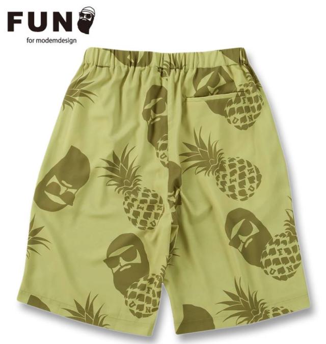 大きいサイズ FUN for modemdesign PINEAPPLE OJI柄 アロハ ショーツ ベージュ×オリーブ 3L 4L 5L 6L 8L/1274-5540-1-89