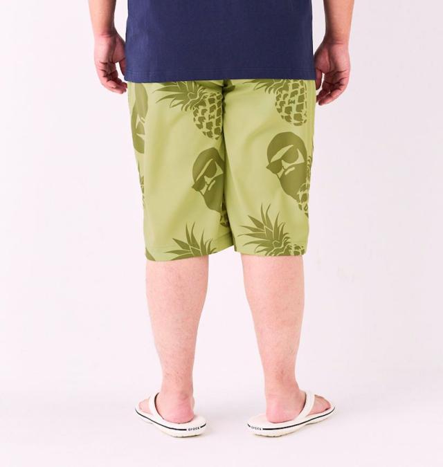 大きいサイズ FUN for modemdesign PINEAPPLE OJI柄 アロハ ショーツ ベージュ×オリーブ 3L 4L 5L 6L 8L/1274-5540-1-89