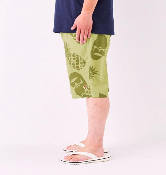 大きいサイズ FUN for modemdesign PINEAPPLE OJI柄 アロハ ショーツ ベージュ×オリーブ 3L 4L 5L 6L 8L/1274-5540-1-89