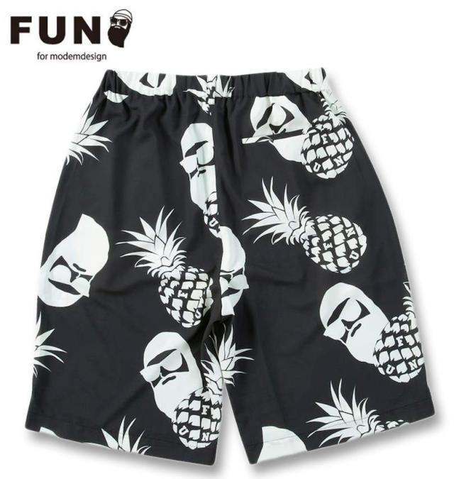 大きいサイズ FUN for modemdesign PINEAPPLE OJI柄 アロハ ショーツ ブラック×ホワイト 3L 4L 5L 6L 8L/1274-5540-2-89