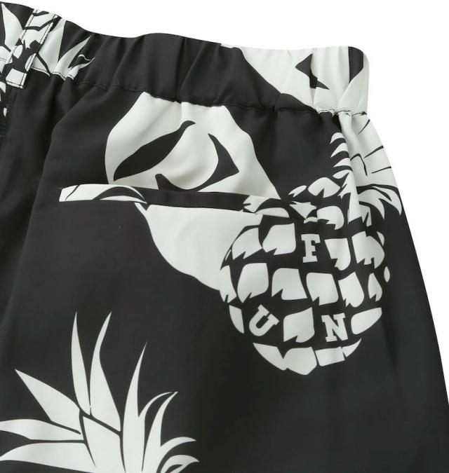 大きいサイズ FUN for modemdesign PINEAPPLE OJI柄 アロハ ショーツ ブラック×ホワイト 3L 4L 5L 6L 8L/1274-5540-2-89