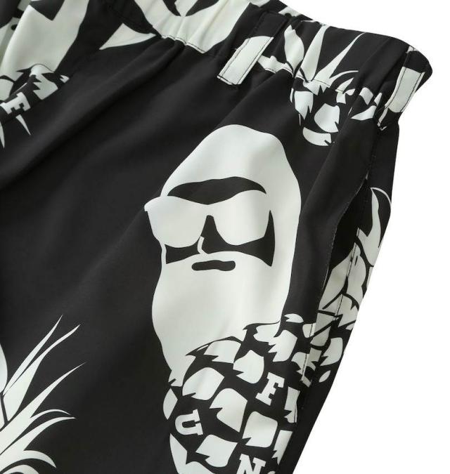 大きいサイズ FUN for modemdesign PINEAPPLE OJI柄 アロハ ショーツ ブラック×ホワイト 3L 4L 5L 6L 8L/1274-5540-2-89