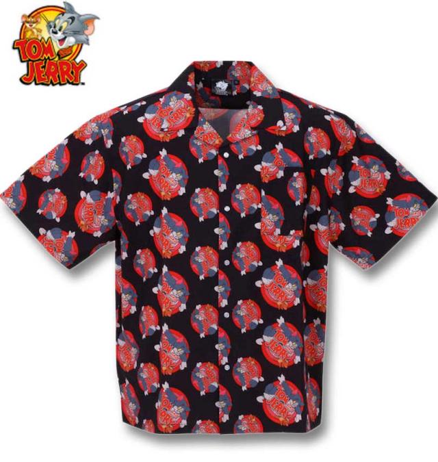 大きいサイズ TOM and JERRY 接触冷感オープンカラー半袖シャツ ブラック 3L 4L 5L 6L 8L/1277-3215-2-89