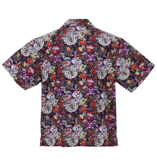 大きいサイズ Ed Hardy 接触冷感オープンカラー半袖シャツ ネイビー 3L 4L 5L 6L 8L/1277-3235-1-89