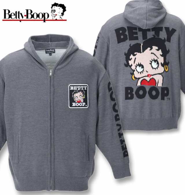 大きいサイズ BETTY BOOP 7Gジャガードフルジップパーカーセーター ミックスグレー 3L 4L 5L 6L/1278-2397-1-89