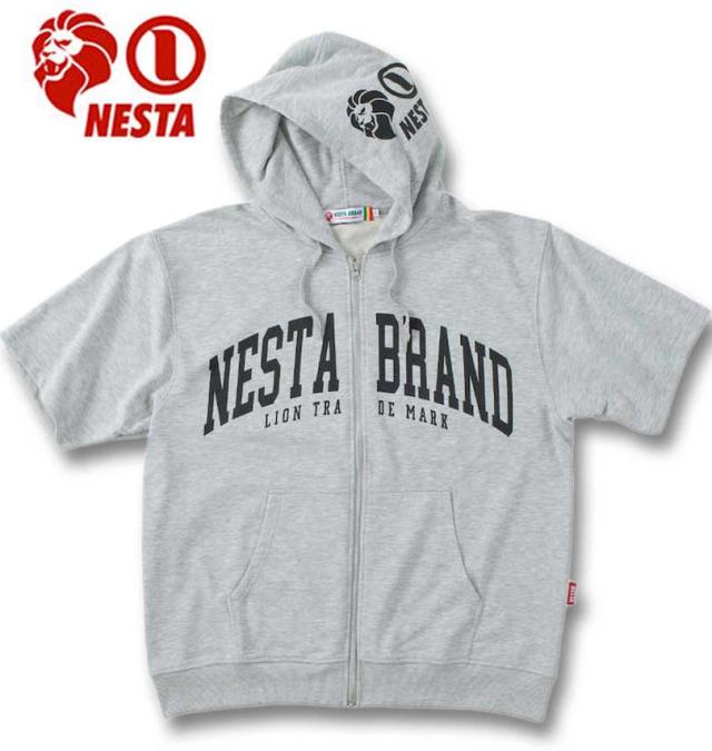 大きいサイズ NESTA BRAND ミニ裏毛 半袖 フルジップ パーカー ミックスグレー 3L 4L 5L 6L 8L/1278-4502-1-89