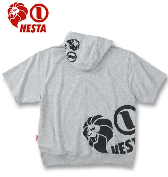 大きいサイズ NESTA BRAND ミニ裏毛 半袖 フルジップ パーカー ミックスグレー 3L 4L 5L 6L 8L/1278-4502-1-89