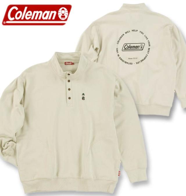 大きいサイズ Coleman 裏起毛 ハーフボタン トレーナー アイボリー 3L 4L 5L 6L 8L/1278-4677-1-89