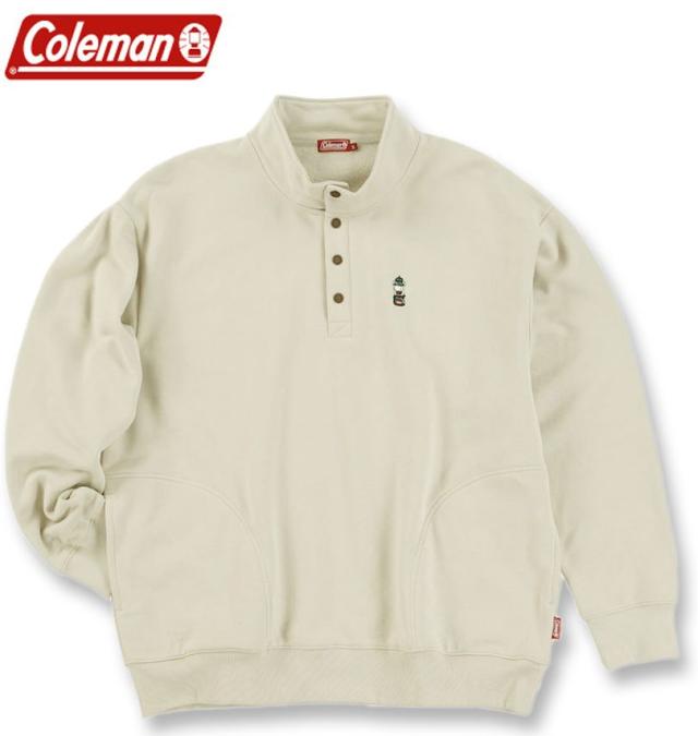 大きいサイズ Coleman 裏起毛 ハーフボタン トレーナー アイボリー 3L 4L 5L 6L 8L/1278-4677-1-89