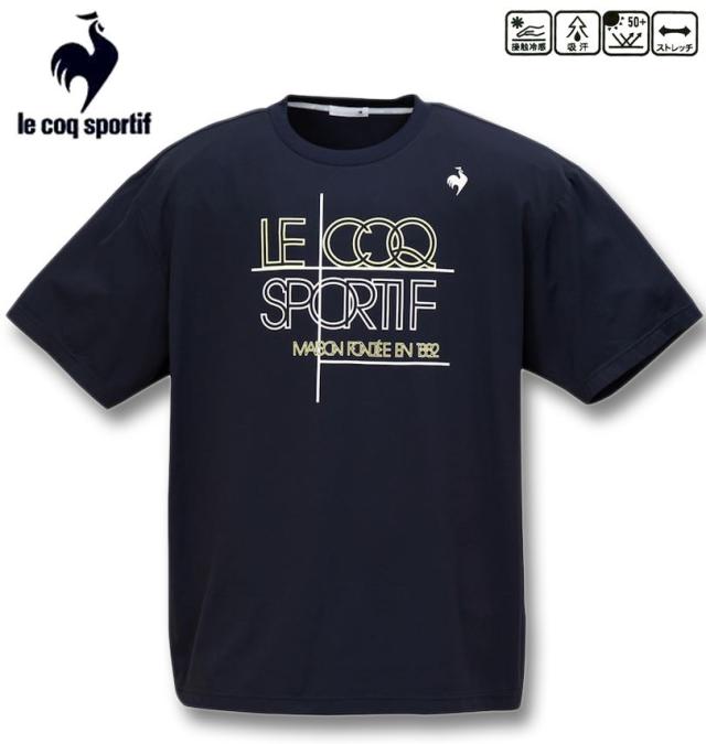 大きいサイズ LE COQ SPORTIF 接触冷感 ストレッチ グラフィック 半袖 Tシャツ ネイビー 3L 4L 5L 6L/1278-5260-1-89