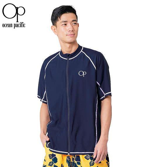 大きいサイズ OCEAN PACIFIC 半袖 フルジップ ラッシュガード ネイビー 3L 4L 5L 6L 8L/1278-5283-1-89