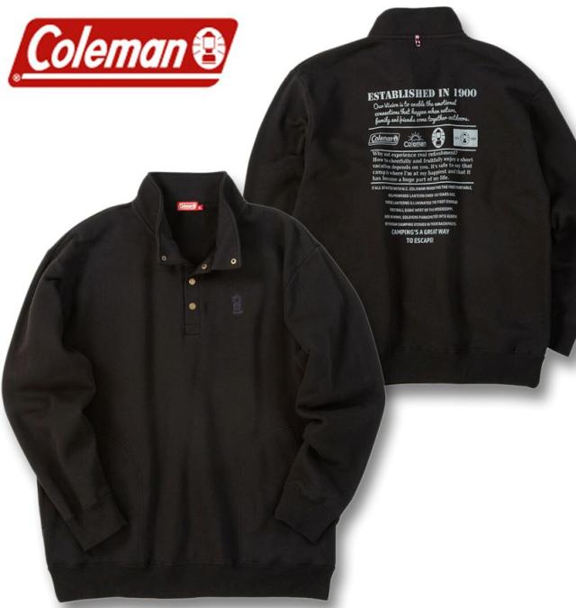 大きいサイズ Coleman 裏起毛 ハーフボタン トレーナー ブラック 3L 4L 5L 6L/1278-5641-2-89