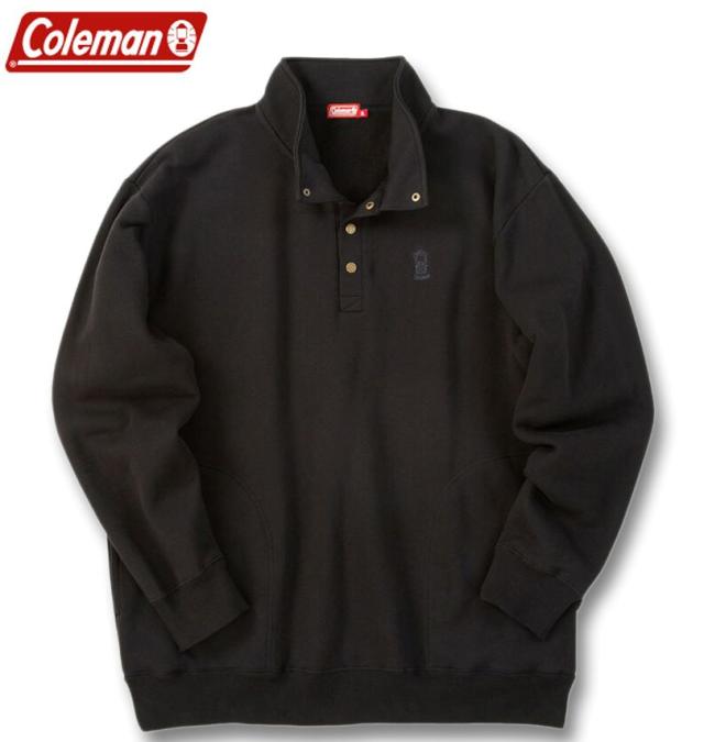 大きいサイズ Coleman 裏起毛 ハーフボタン トレーナー ブラック 3L 4L 5L 6L/1278-5641-2-89