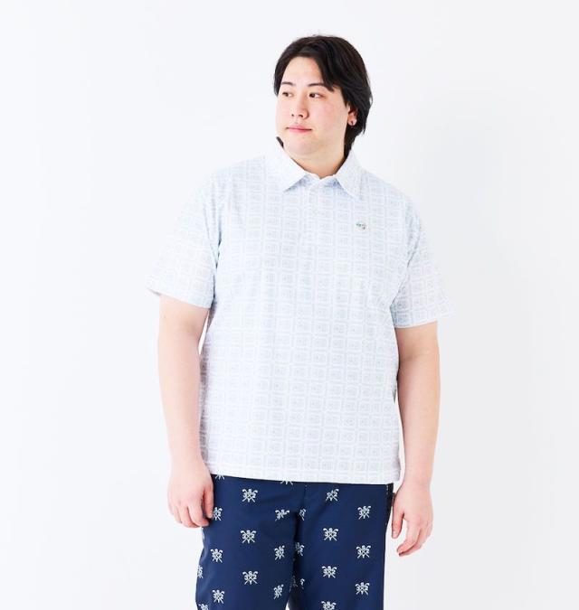 大きいサイズ SY32 by SWEET YEARS ゴルフ ボックスグラフィック 鹿の子 半袖シャツ ホワイト 3L 4L 5L 6L/1278-5218-1-190