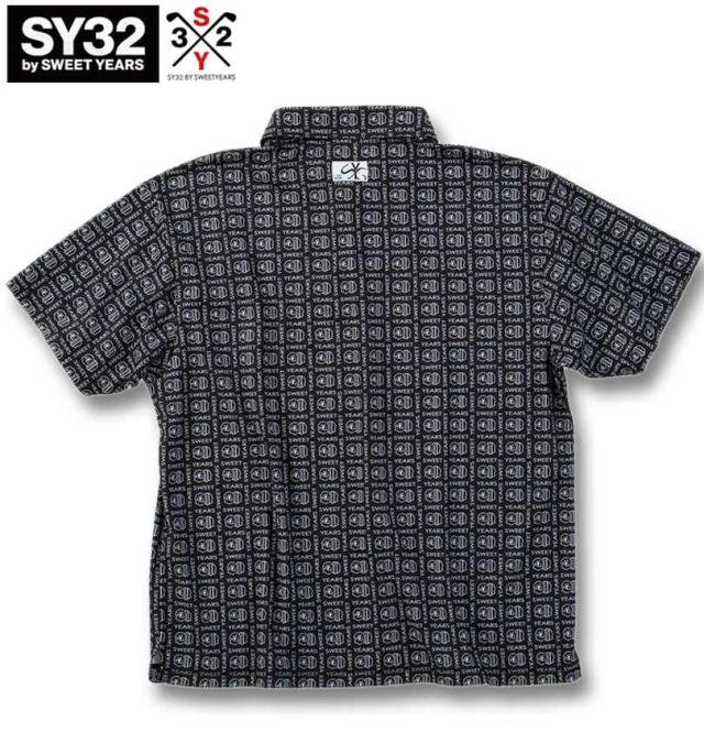 大きいサイズ SY32 by SWEET YEARS ゴルフ ボックスグラフィック 鹿の子 半袖シャツ ブラック 3L 4L 5L 6L/1278-5218-2-190