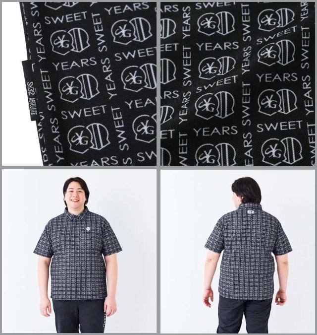 大きいサイズ SY32 by SWEET YEARS ゴルフ ボックスグラフィック 鹿の子 半袖シャツ ブラック 3L 4L 5L 6L/1278-5218-2-190