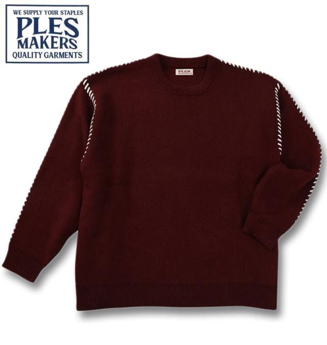 大きいサイズ PLES 7G ダブルジャガード クルーネック セーター ワイン 3L 4L 5L 6L/1258-5380-1-95