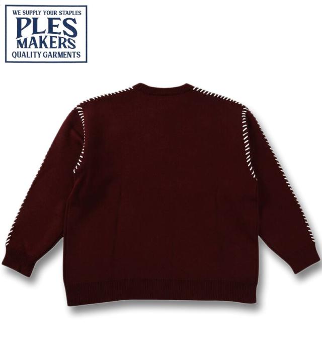 大きいサイズ PLES 7G ダブルジャガード クルーネック セーター ワイン 3L 4L 5L 6L/1258-5380-1-95