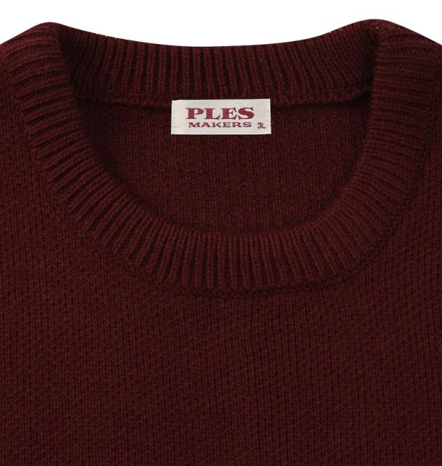 大きいサイズ PLES 7G ダブルジャガード クルーネック セーター ワイン 3L 4L 5L 6L/1258-5380-1-95