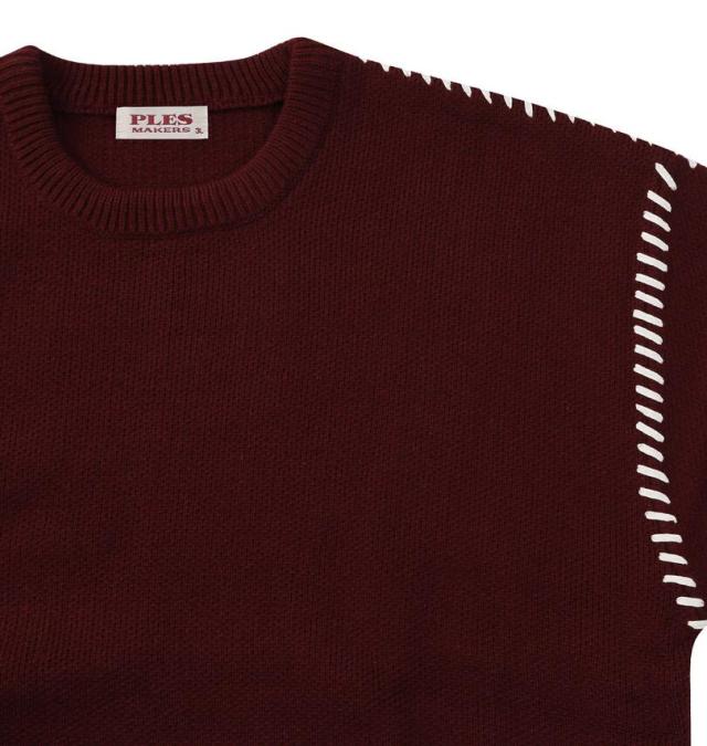 大きいサイズ PLES 7G ダブルジャガード クルーネック セーター ワイン 3L 4L 5L 6L/1258-5380-1-95