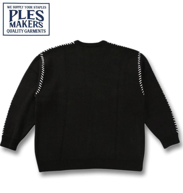 大きいサイズ PLES 7G ダブルジャガード クルーネック セーター ブラック 3L 4L 5L 6L/1258-5380-2-95