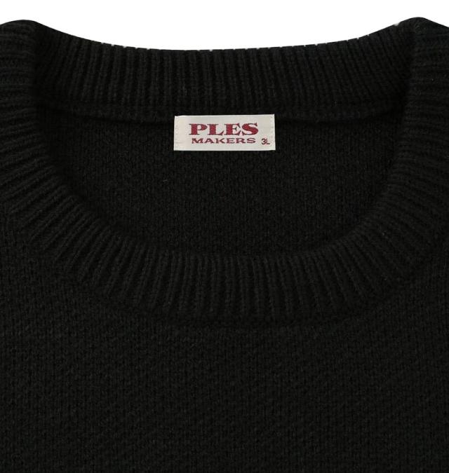 大きいサイズ PLES 7G ダブルジャガード クルーネック セーター ブラック 3L 4L 5L 6L/1258-5380-2-95
