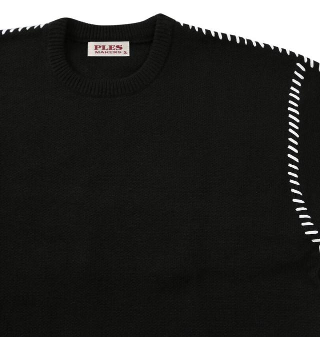 大きいサイズ PLES 7G ダブルジャガード クルーネック セーター ブラック 3L 4L 5L 6L/1258-5380-2-95