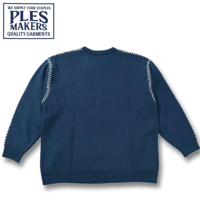 大きいサイズ PLES 7G ダブルジャガード クルーネック セーター ブルーグレー 3L 4L 5L 6L/1258-5380-3-95