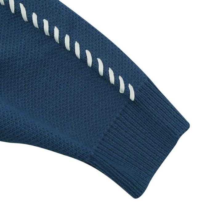 大きいサイズ PLES 7G ダブルジャガード クルーネック セーター ブルーグレー 3L 4L 5L 6L/1258-5380-3-95