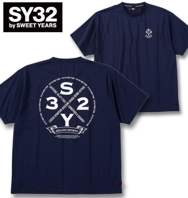 大きいサイズ SY32 by SWEET YEARS サークルロゴ バックプリント 半袖 Tシャツ ネイビー 3L 4L 5L 6L/1278-5240-1-95