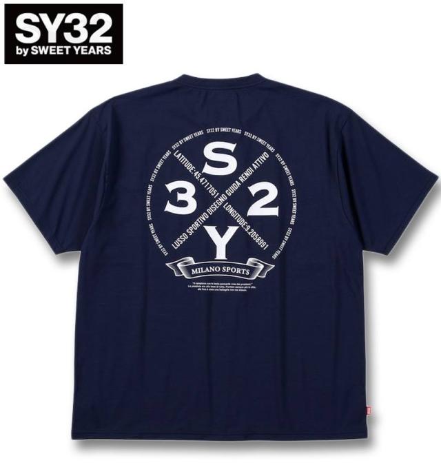大きいサイズ SY32 by SWEET YEARS サークルロゴ バックプリント 半袖 Tシャツ ネイビー 3L 4L 5L 6L/1278-5240-1-95