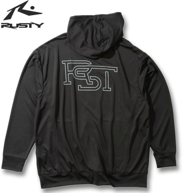 大きいサイズ RUSTY UV メッシュ 長袖 フルジップパーカー ラッシュガード ブラック 3L 4L 5L 6L 8L/1278-5275-2-95
