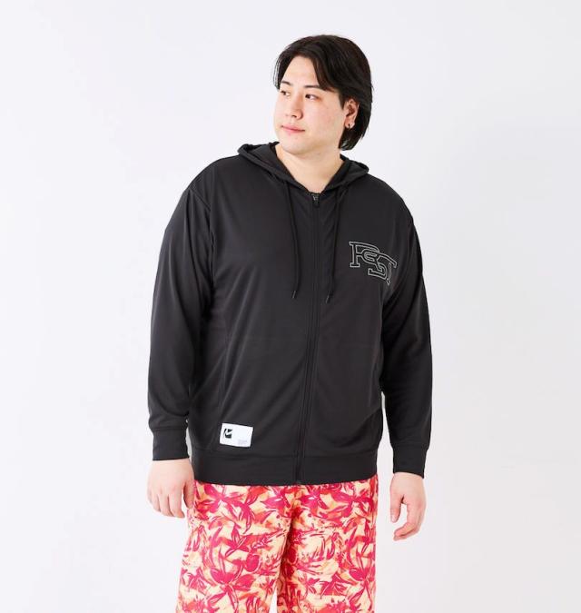 大きいサイズ RUSTY UV メッシュ 長袖 フルジップパーカー ラッシュガード ブラック 3L 4L 5L 6L 8L/1278-5275-2-95