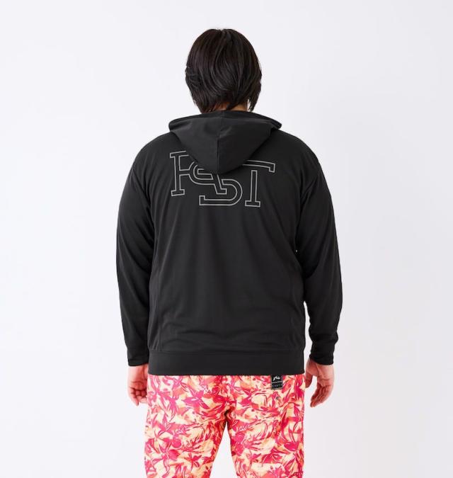 大きいサイズ RUSTY UV メッシュ 長袖 フルジップパーカー ラッシュガード ブラック 3L 4L 5L 6L 8L/1278-5275-2-95