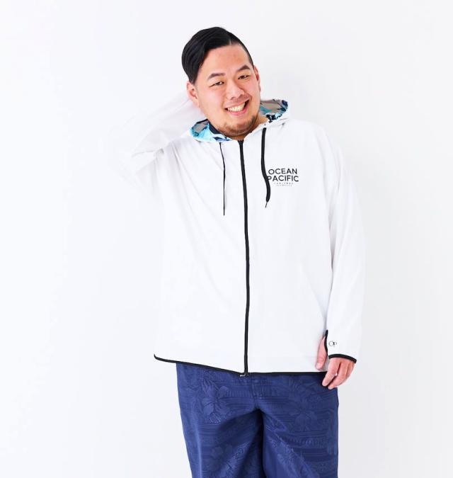 大きいサイズ OCEAN PACIFIC PEARTEX UV 長袖 フルジップパーカー ラッシュガード ホワイト 3L 4L 5L 6L 8L/1278-5281-1-95